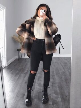 Plaid Shacket Jacket in Brown & Cream